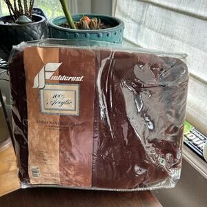 Vtg Fieldcrest Full/Queen Blanket Brown Satin Trim Acrylic blanket